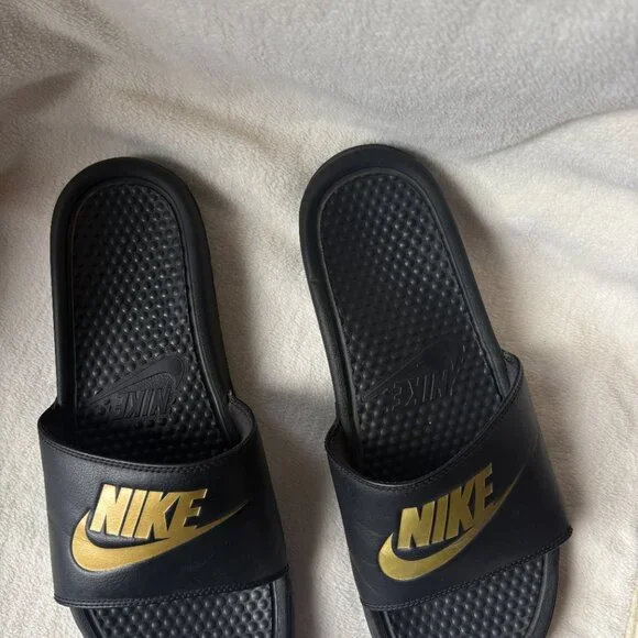 Nike Benassi JDI Slides Black and Gold - Picture 3 of 8